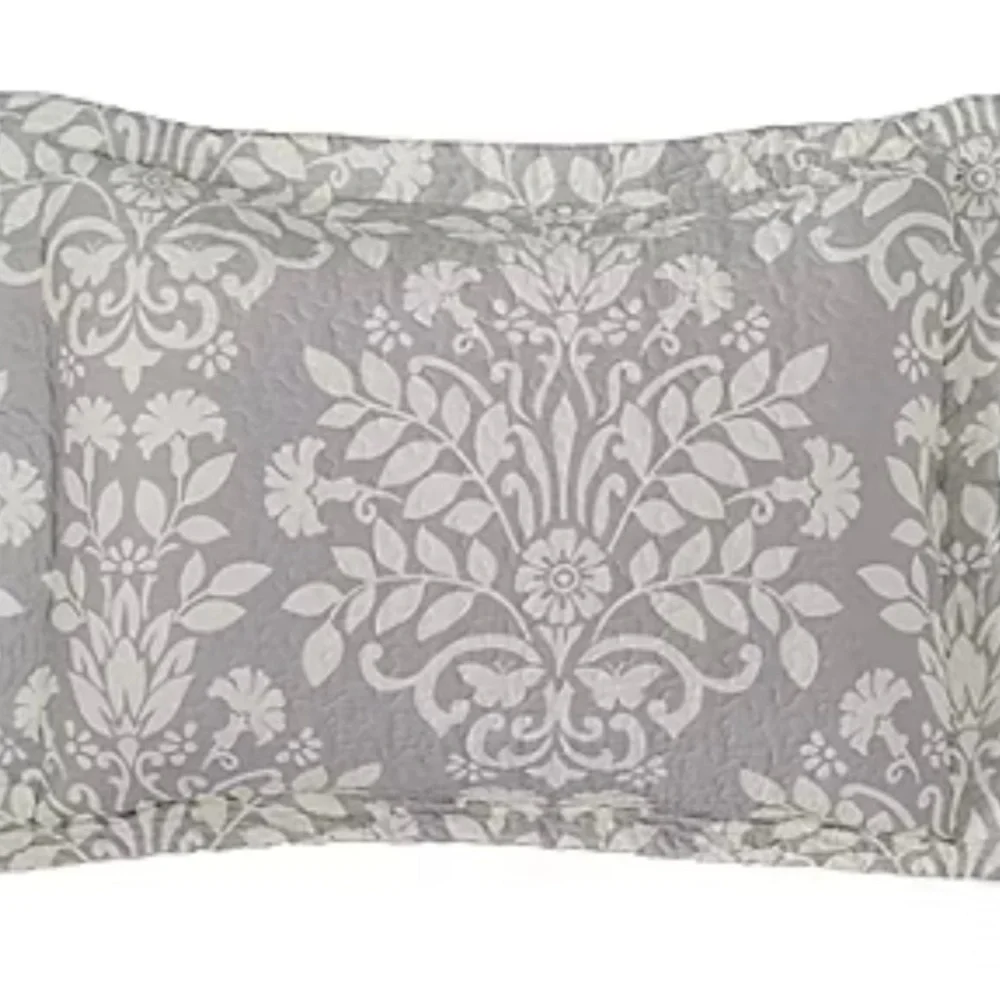 Laura Ashley Rowland Elegant Gray and White Full/Queen Quilt Set
